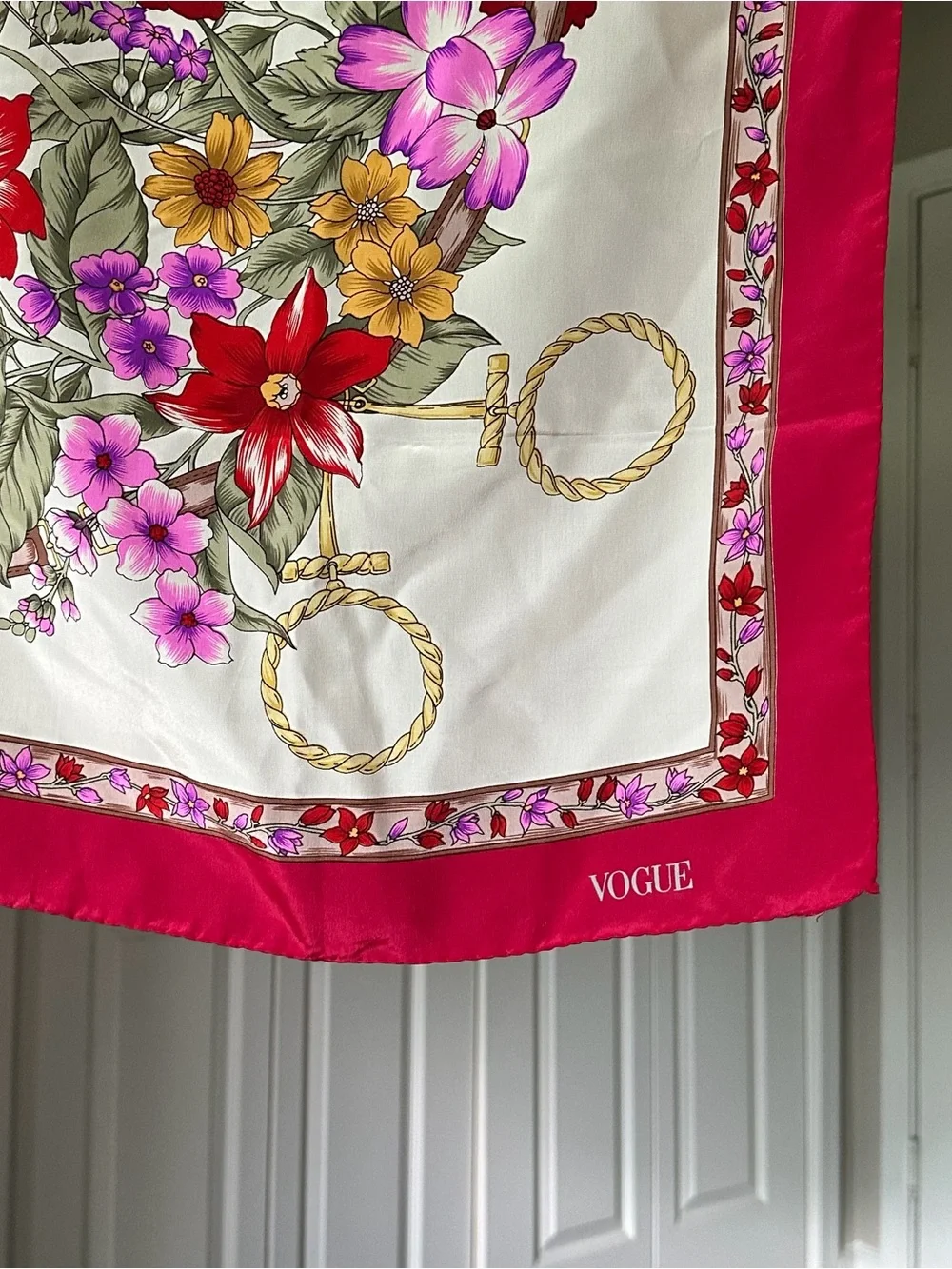 Vogue Floral 100% Silk Scarf in Red, Pink, Purple Made In Italy Italian Floral